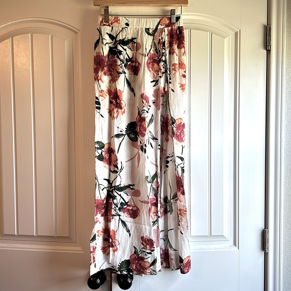 Floral flowy maxi skirt skort, small
